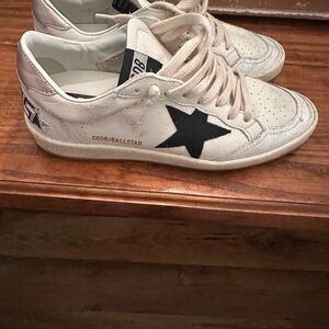 Golden Goose Cream Sneakers with Black Star Ball Star